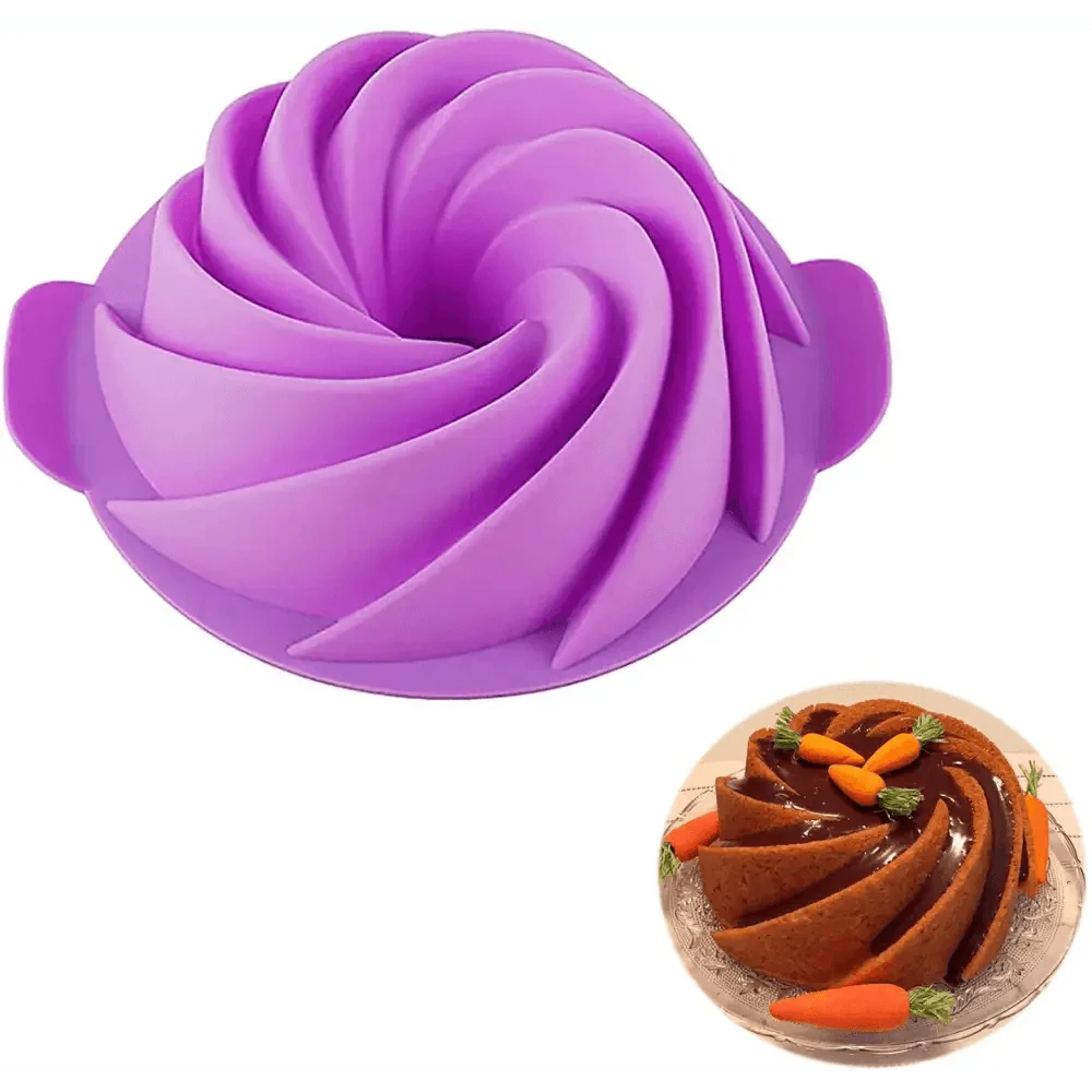 2PCS New Luxury Large Spiral shape silicone Bundt Cake Pan 10- inch, Bread Bakeware Mold baking Tools Cyclone Shape Cake Mould  Baking Tool