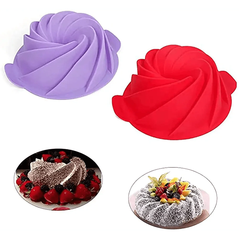 2PCS New Luxury Large Spiral shape silicone Bundt Cake Pan 10- inch, Bread Bakeware Mold baking Tools Cyclone Shape Cake Mould  Baking Tool