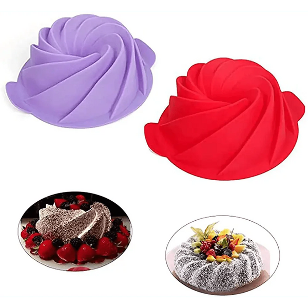2PCS New Luxury Large Spiral shape silicone Bundt Cake Pan 10- inch, Bread Bakeware Mold baking Tools Cyclone Shape Cake Mould  Baking Tool