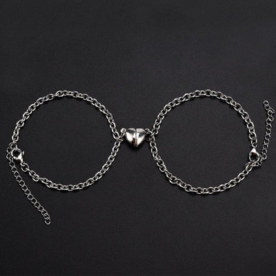 2pcs /pair Magnet Attraction Stainless Steel Pendant Couple Bracelets Jewelry Titanium Steel Chain Bracelet Couples Bracelets For Women Men Stainless Steel Heart Magnet Bracelets For Couples