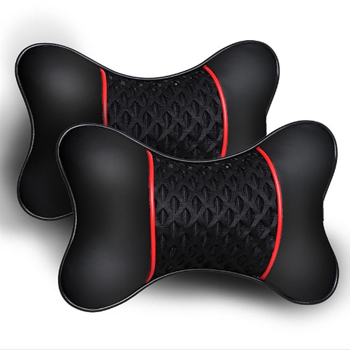 2Pcs PU Leather Knitted Car Pillows Headrest Neck Rest Cushion Support Seat Accessories Auto Black Safety Pillow Universal Decor Car Neck Pillows Headrest Relief Filled Fiber Universal Car Pillow Both Side Pu Leather  Pack Headrest For Car Neck Pillow