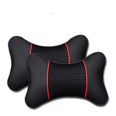 2Pcs PU Leather Knitted Car Pillows Headrest Neck Rest Cushion Support Seat Accessories Auto Black Safety Pillow Universal Decor Car Neck Pillows Headrest Relief Filled Fiber Universal Car Pillow Both Side Pu Leather  Pack Headrest For Car Neck Pillow