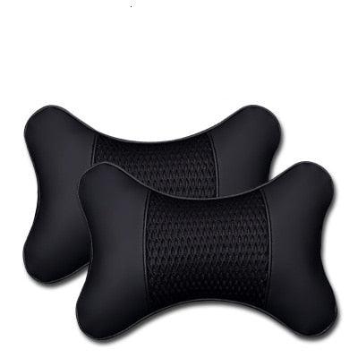 2Pcs PU Leather Knitted Car Pillows Headrest Neck Rest Cushion Support Seat Accessories Auto Black Safety Pillow Universal Decor Car Neck Pillows Headrest Relief Filled Fiber Universal Car Pillow Both Side Pu Leather  Pack Headrest For Car Neck Pillow