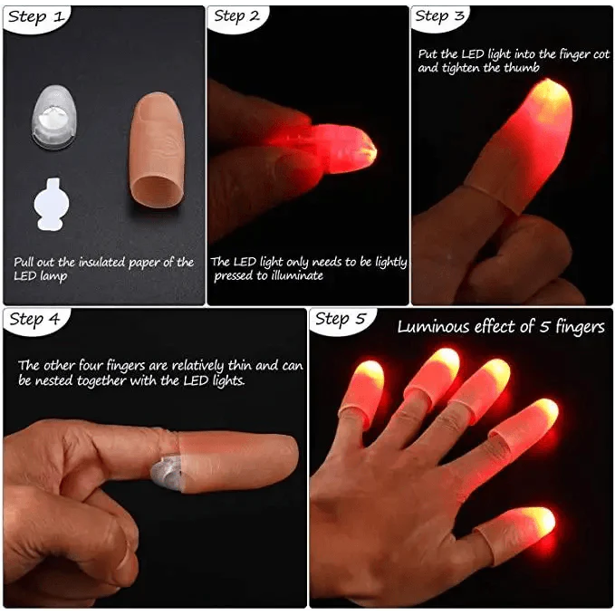 2pcs Red Lightup Magic Thumbs LED Magic Fingers Tricks Thumb Props Amazing Ultra Bright Light Festival Party Toys Illusion Magic Gadgets