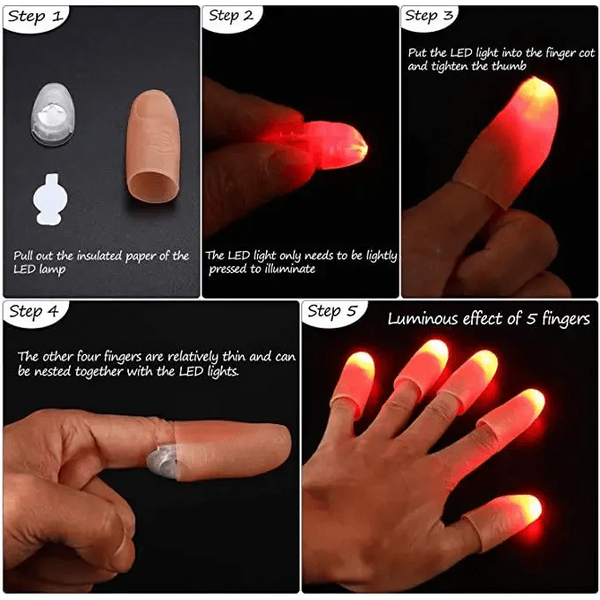 2pcs Red Lightup Magic Thumbs LED Magic Fingers Tricks Thumb Props Amazing Ultra Bright Light Festival Party Toys Illusion Magic Gadgets
