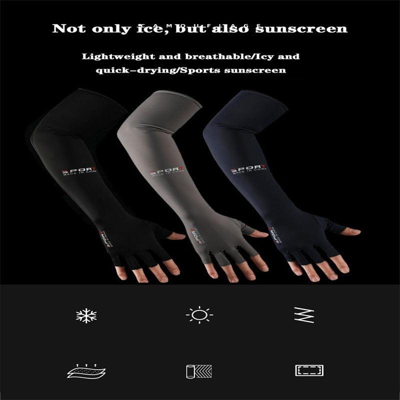 2pcs Sport 5-finger Arm Sleeves One Size Compression Long Arm Cover Cycling Running Fishing Climbing Arm Cover Outdoor Sport Sun UV Protection Ice Cool Sleeves Comfortable Men Long Arm Covers