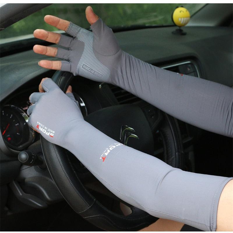 2pcs Sport 5-finger Arm Sleeves One Size Compression Long Arm Cover Cycling Running Fishing Climbing Arm Cover Outdoor Sport Sun UV Protection Ice Cool Sleeves Comfortable Men Long Arm Covers