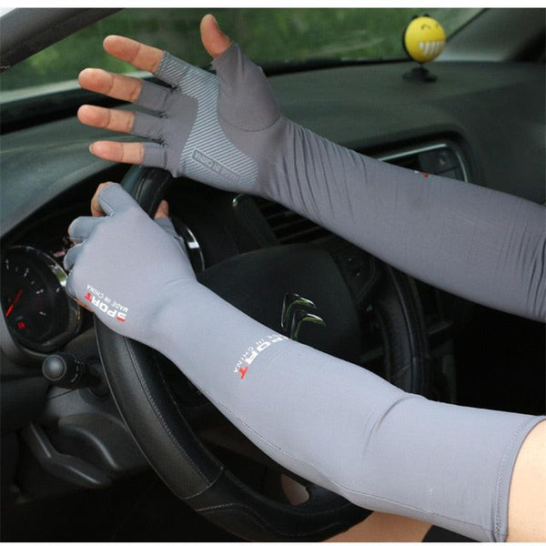 2pcs Sport 5-finger Arm Sleeves One Size Compression Long Arm Cover Cycling Running Fishing Climbing Arm Cover Outdoor Sport Sun UV Protection Ice Cool Sleeves Comfortable Men Long Arm Covers