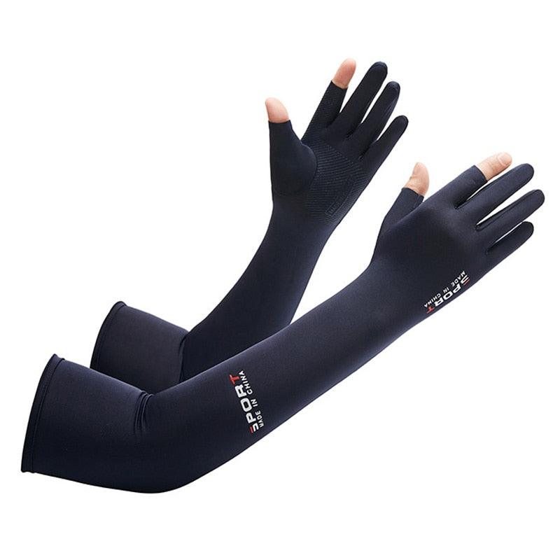 2pcs Sport 5-finger Arm Sleeves One Size Compression Long Arm Cover Cycling Running Fishing Climbing Arm Cover Outdoor Sport Sun UV Protection Ice Cool Sleeves Comfortable Men Long Arm Covers