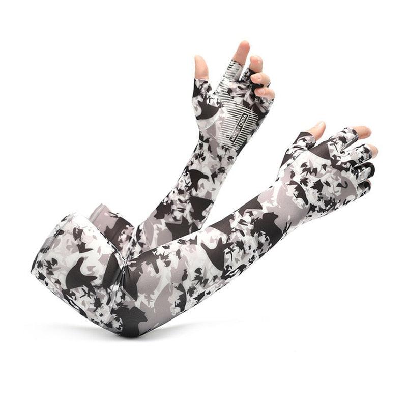 2pcs Sport 5-finger Arm Sleeves One Size Compression Long Arm Cover Cycling Running Fishing Climbing Arm Cover Outdoor Sport Sun UV Protection Ice Cool Sleeves Comfortable Men Long Arm Covers