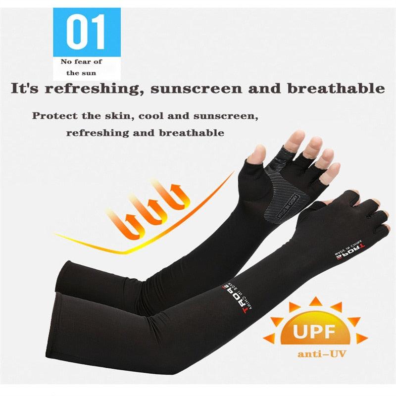 2pcs Sport 5-finger Arm Sleeves One Size Compression Long Arm Cover Cycling Running Fishing Climbing Arm Cover Outdoor Sport Sun UV Protection Ice Cool Sleeves Comfortable Men Long Arm Covers