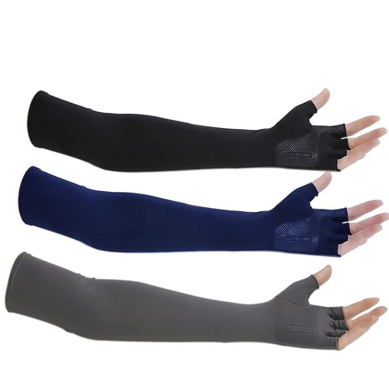 2pcs Sport 5-finger Arm Sleeves One Size Compression Long Arm Cover Cycling Running Fishing Climbing Arm Cover Outdoor Sport Sun UV Protection Ice Cool Sleeves Comfortable Men Long Arm Covers