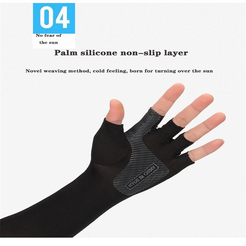 2pcs Sport 5-finger Arm Sleeves One Size Compression Long Arm Cover Cycling Running Fishing Climbing Arm Cover Outdoor Sport Sun UV Protection Ice Cool Sleeves Comfortable Men Long Arm Covers