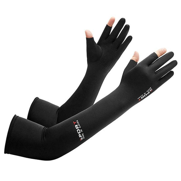 2pcs Sport 5-finger Arm Sleeves One Size Compression Long Arm Cover Cycling Running Fishing Climbing Arm Cover Outdoor Sport Sun UV Protection Ice Cool Sleeves Comfortable Men Long Arm Covers