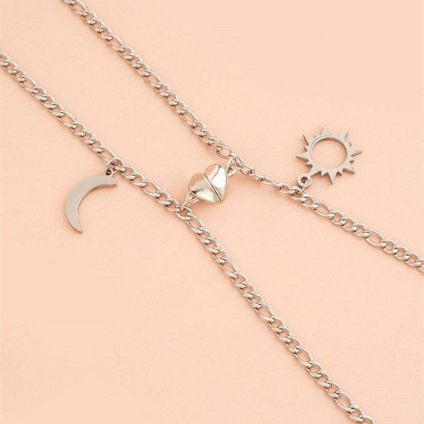 2Pcs Sun Moon Charm Magnet Attraction Stainless Steel Bracelets For Couples Men Women Jewelry Couples Bracelets For Women Men Stainless Steel Heart Magnet Bracelets For Couples Matching Bracelets For Boyfriend And Girlfriend