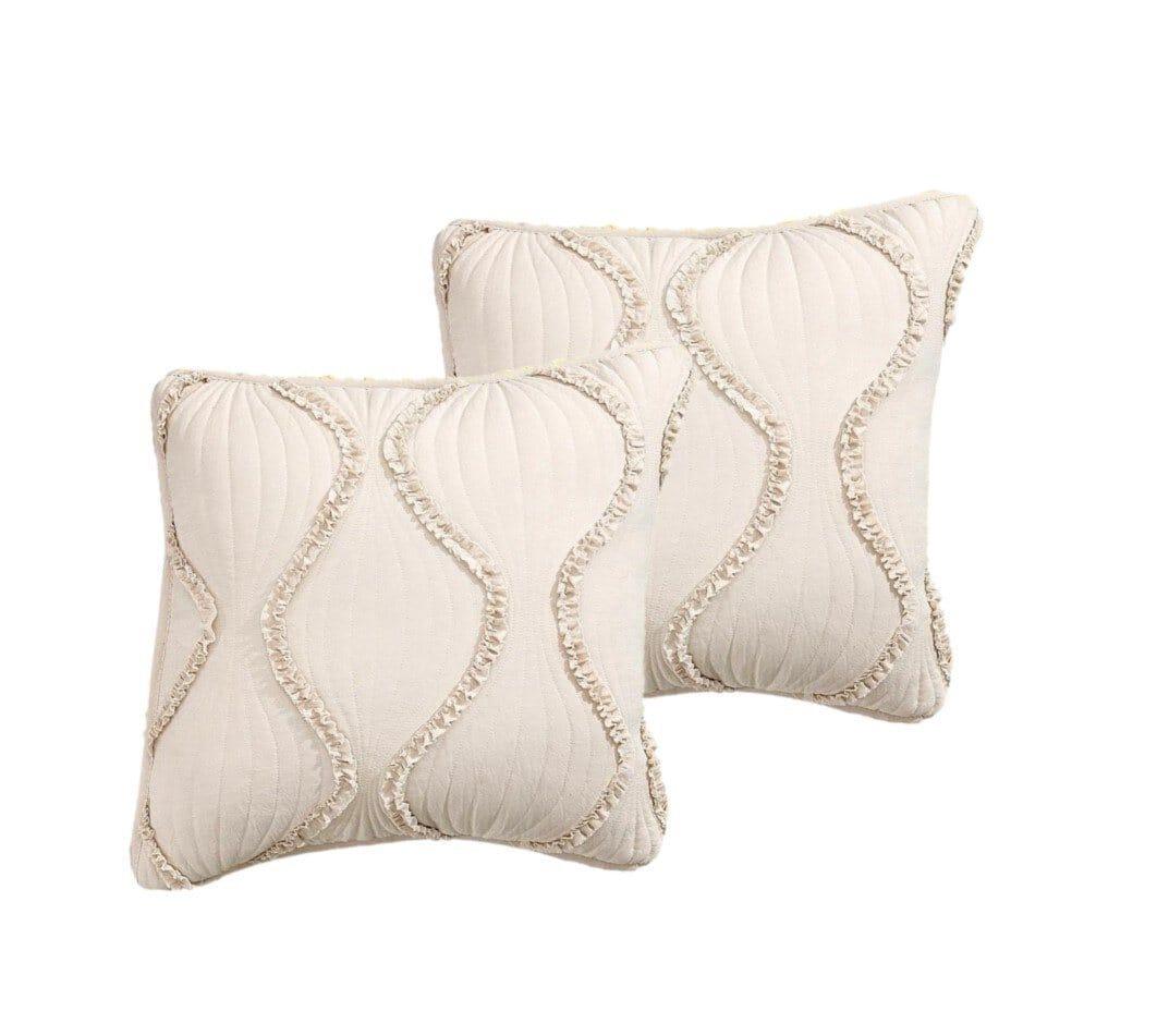 DaDa Bedding Set of 2 Charming Country Tufted Ivory Tan Ruffles Throw Pillow Covers - 18