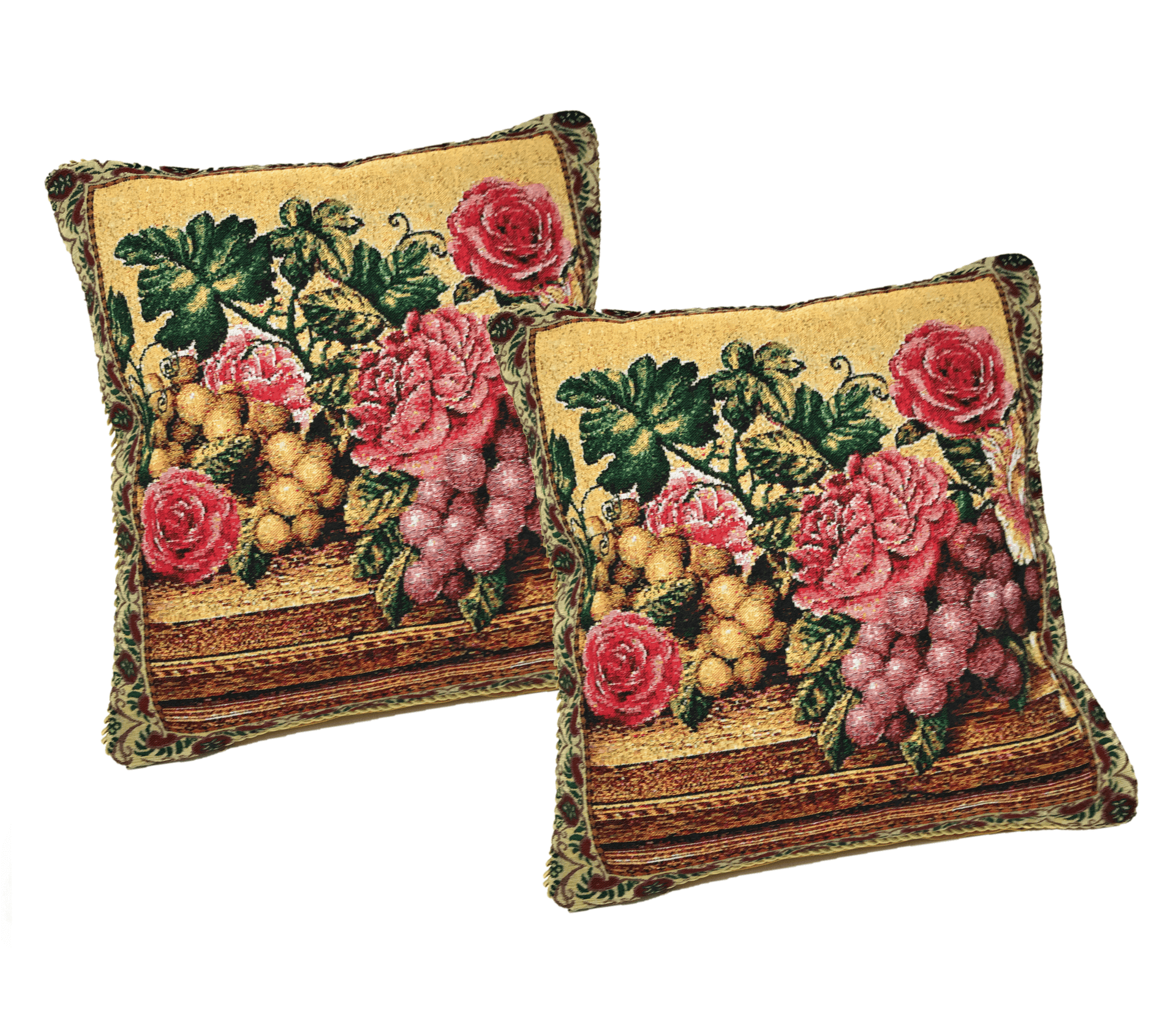 DaDa Bedding Set of 2-Pieces Parade Fruit & Roses Garden Tapestry Throw Pillow Covers w/ Inserts - 18