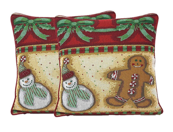 DaDa Bedding Gingerbread Snowman Woven Tapestry Throw Pillow Covers 16