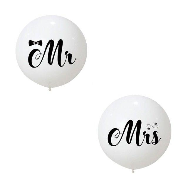 2pcs/lot Good Quality 36inch Round White and black Print Mr&Mrs Latex Balloons For Happy Wedding And  Valentine's Day