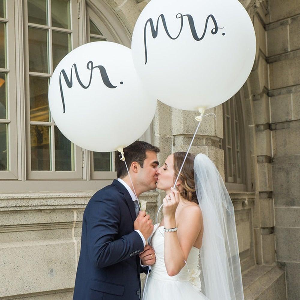 2pcs/lot Good Quality 36inch Round White and black Print Mr&Mrs Latex Balloons For Happy Wedding And  Valentine's Day