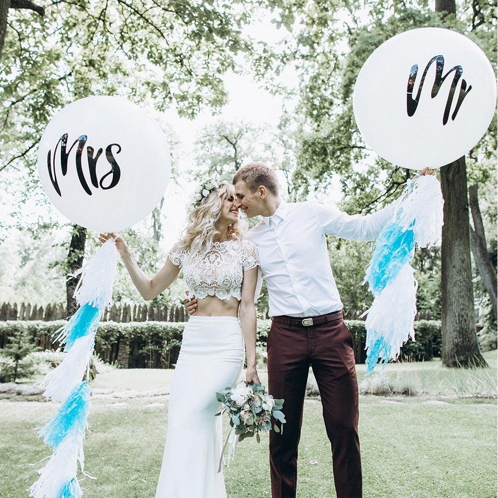 2pcs/lot Good Quality 36inch Round White and black Print Mr&Mrs Latex Balloons For Happy Wedding And  Valentine's Day