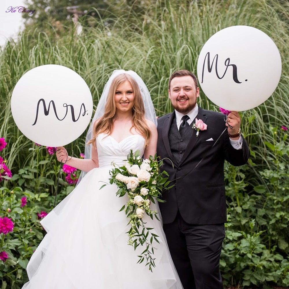 2pcs/lot Good Quality 36inch Round White and black Print Mr&Mrs Latex Balloons For Happy Wedding And  Valentine's Day