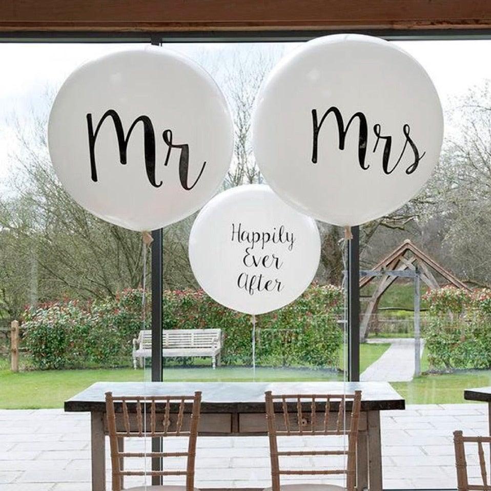 2pcs/lot Good Quality 36inch Round White and black Print Mr&Mrs Latex Balloons For Happy Wedding And  Valentine's Day