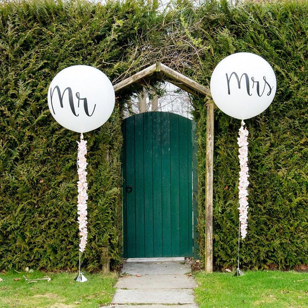 2pcs/lot Good Quality 36inch Round White and black Print Mr&Mrs Latex Balloons For Happy Wedding And  Valentine's Day