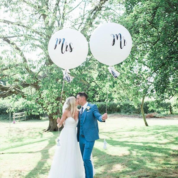 2pcs/lot Good Quality 36inch Round White and black Print Mr&Mrs Latex Balloons For Happy Wedding And  Valentine's Day
