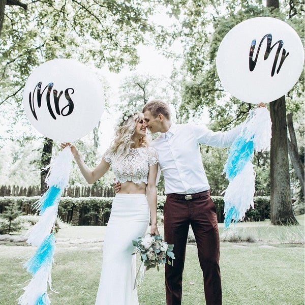 2pcs/lot Good Quality 36inch Round White and black Print Mr&Mrs Latex Balloons For Happy Wedding And  Valentine's Day