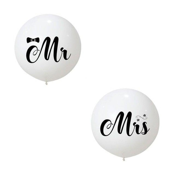 2pcs/lot Good Quality 36inch Round White and black Print Mr&Mrs Latex Balloons For Happy Wedding And  Valentine's Day