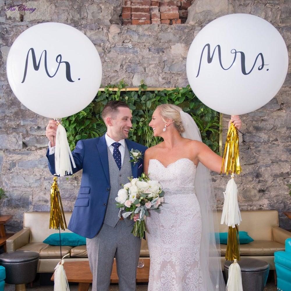 2pcs/lot Good Quality 36inch Round White and black Print Mr&Mrs Latex Balloons For Happy Wedding And  Valentine's Day