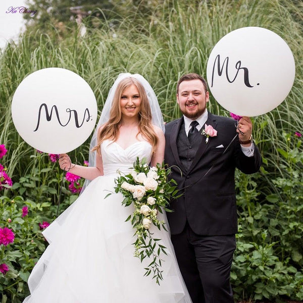 2pcs/lot Good Quality 36inch Round White and black Print Mr&Mrs Latex Balloons For Happy Wedding And  Valentine's Day