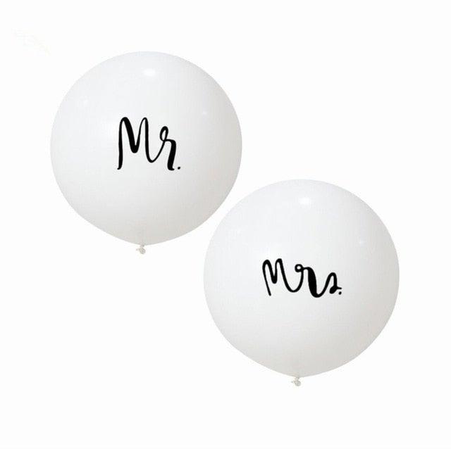 2pcs/lot Good Quality 36inch Round White and black Print Mr&Mrs Latex Balloons For Happy Wedding And  Valentine's Day