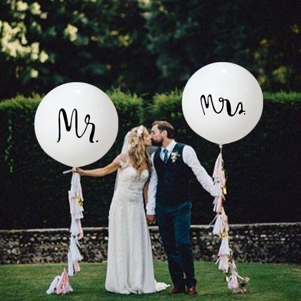 2pcs/lot Good Quality 36inch Round White and black Print Mr&Mrs Latex Balloons For Happy Wedding And  Valentine's Day