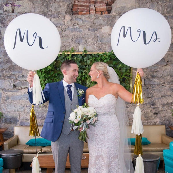 2pcs/lot Good Quality 36inch Round White and black Print Mr&Mrs Latex Balloons For Happy Wedding And  Valentine's Day