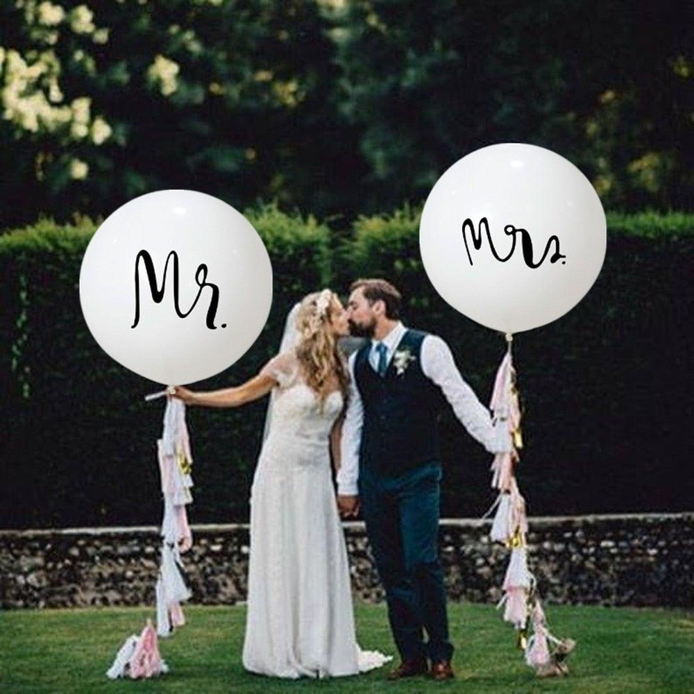 2pcs/lot Good Quality 36inch Round White and black Print Mr&Mrs Latex Balloons For Happy Wedding And  Valentine's Day