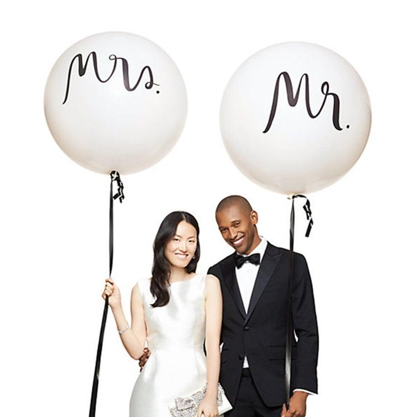 2pcs/lot Good Quality 36inch Round White and black Print Mr&Mrs Latex Balloons For Happy Wedding And  Valentine's Day
