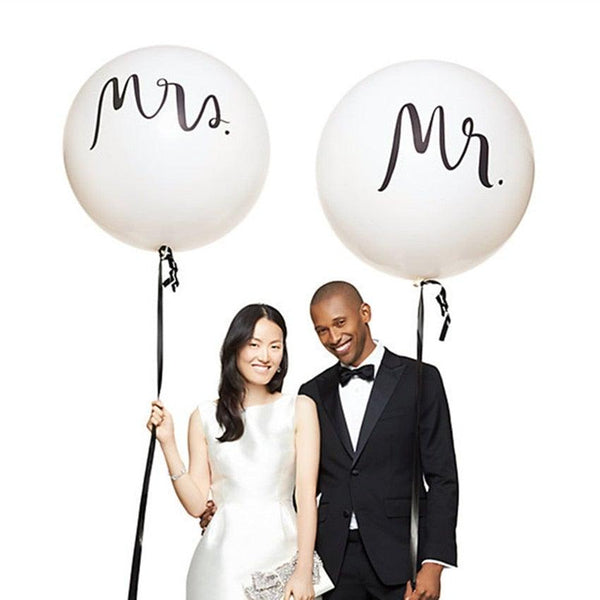 2pcs/lot Good Quality 36inch Round White and black Print Mr&Mrs Latex Balloons For Happy Wedding And  Valentine's Day