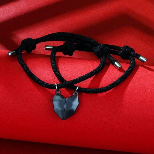 2pcs/Set Charm Magnet Bracelet For Women Men Heart Shaped Bracelets Two Souls One Heart Matching Bracelets For Couples Creative Magnet Wishing Stone Lovers Bracelets