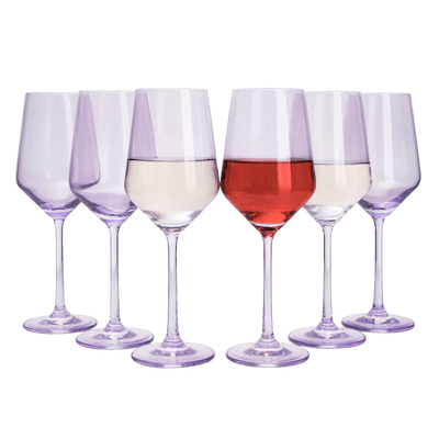 Set of 6 Colored Wine Glasses - 12 oz Hand Blown Italian Style Crystal Bordeaux Wine Glasses - Premium Stemmed Colored Glassware - Unique Drinking Glasses (6, Lavender Purple)