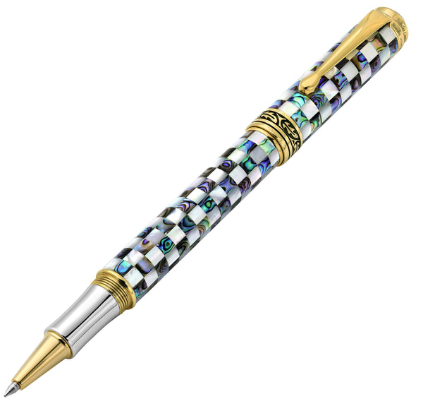 Xezo Maestro® Jubilee Classic of The Ocean Rollerball Pen - Paua Abalone & Oceanic White Mother of Pearl, 18K Gold Plated
