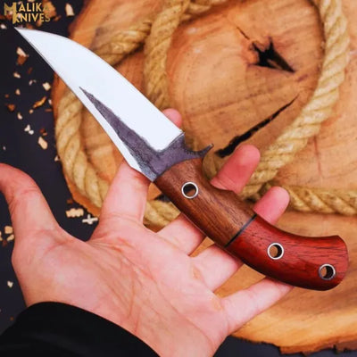 D2 Hunting Knife with Rose Pakka Wood Handle