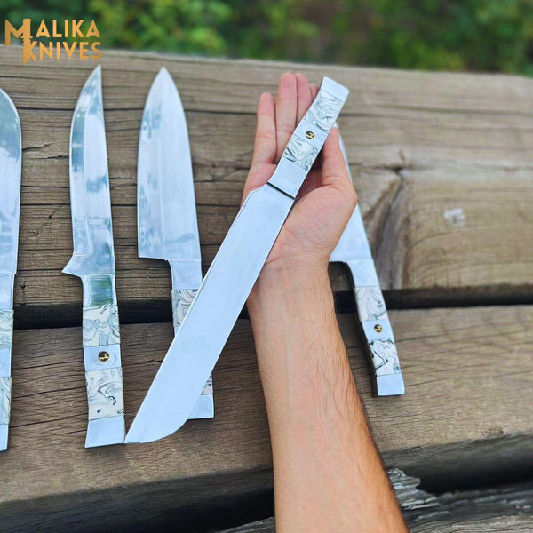 Malika Ultimate Kitchen Knife Set: Premium Black & white Collection with Custom Leather Carrying Case -0205