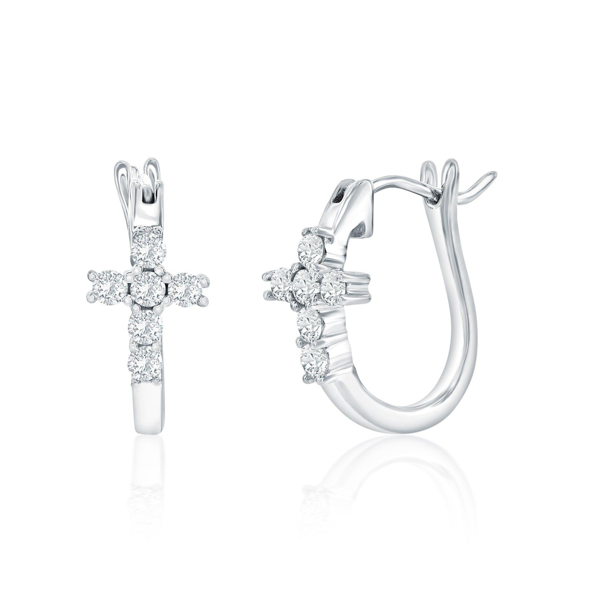 Sterling Silver Huggie Cross Earrings