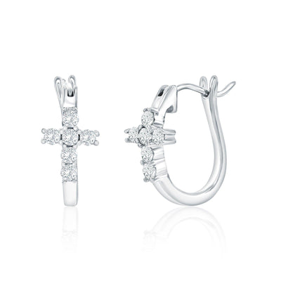 Sterling Silver Huggie Cross Earrings