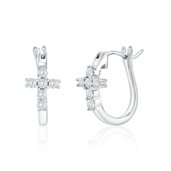 Sterling Silver Huggie Cross Earrings