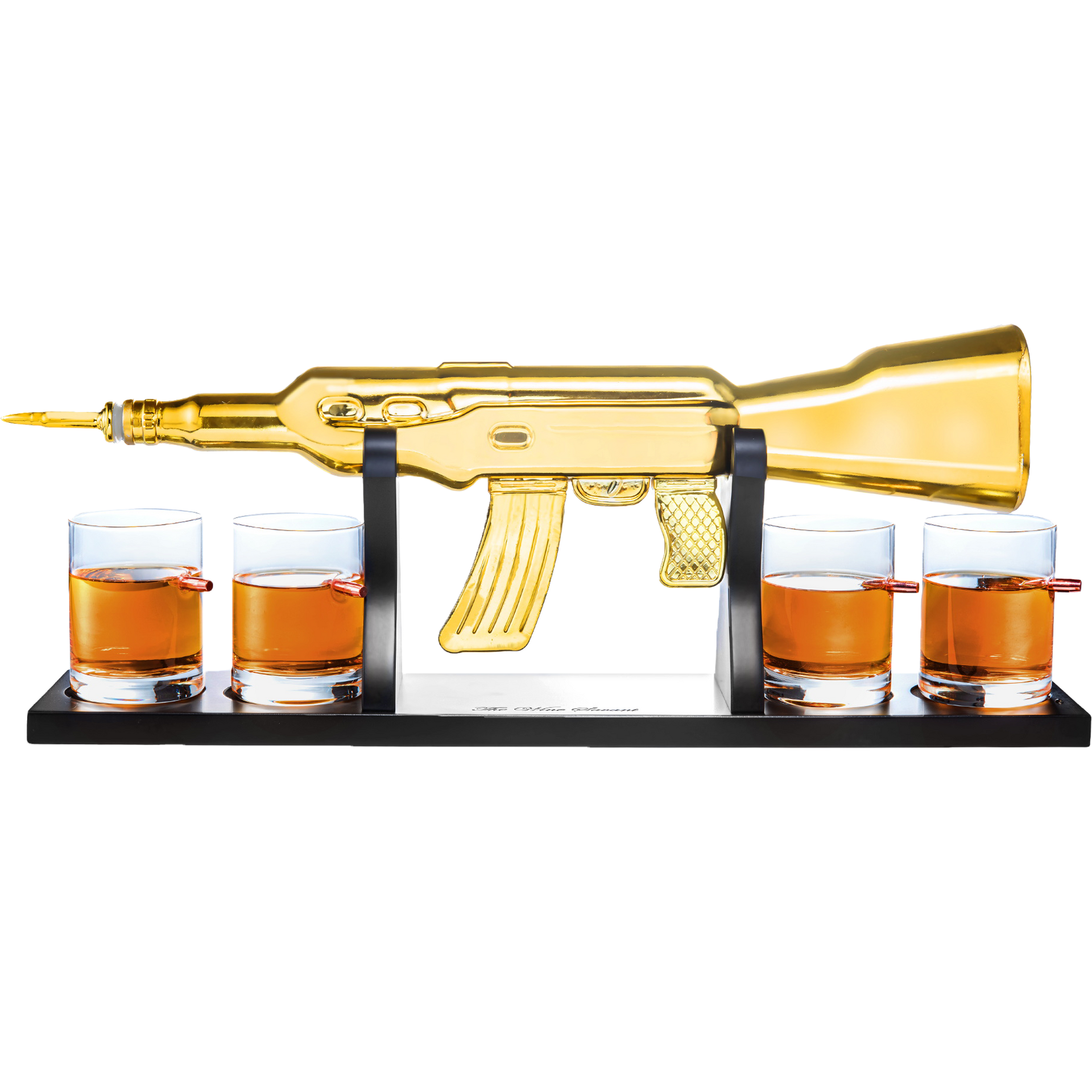 AK Gold Whiskey Decanter Set With 4 Bullet Whiskey Glasses - The Wine Savant, Gift For Fathers, Uncles, Sons - Veteran Gifts, Military Gift, Home Bar Gift, Father's Day