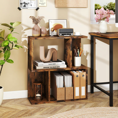 3-Tier Bookshelf with Display Shelf for Small Space-Rustic Brown