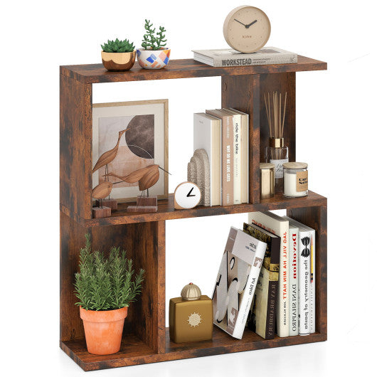 3-Tier Bookshelf with Display Shelf for Small Space-Rustic Brown